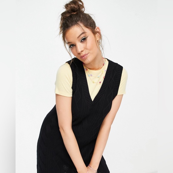 ASOS Monki Robin cotton knitted v neck sleeveless black mini dress - Picture 4 of 17